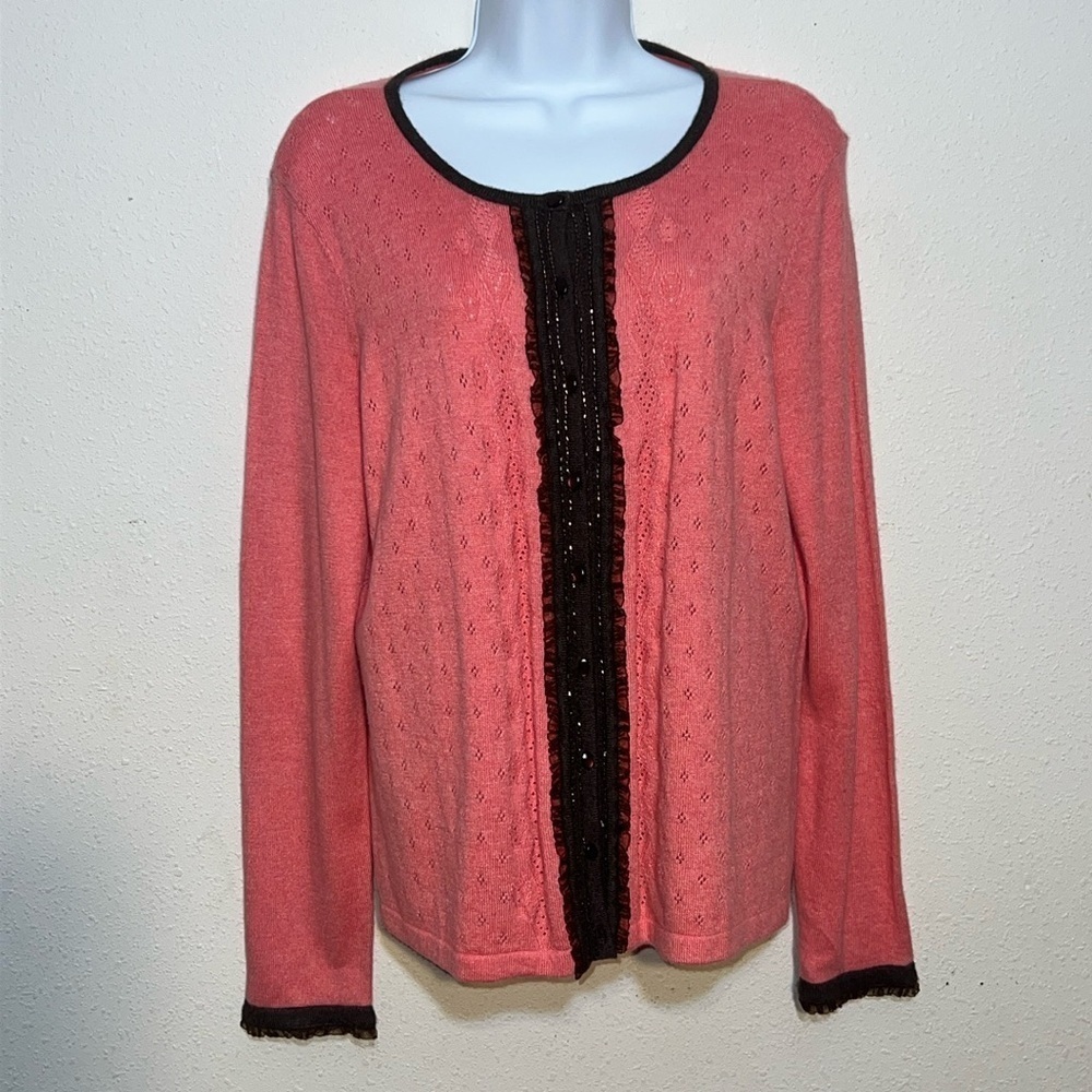 Emma James Button up Long Sleeve Angora Rabbit Silk Blend Cardigan Size Large